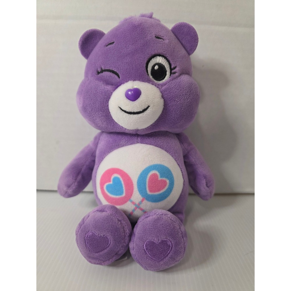 Care Bears Cheer Bear Plush Purple Basic Fun 2021 Winking Hearts Pre-loved